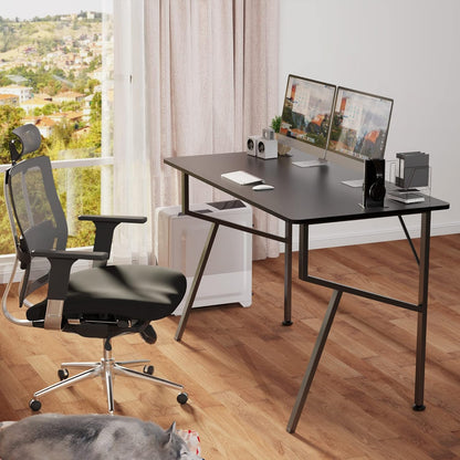 Gaming Desk 47 Inch, K Shaped Home Office PC Computer Desk Table for Gamer with Cable Management, Game Controller Stand, Cup Holder, Headphone Hook, Free Mouse Pad, Carbon Fiber Black
